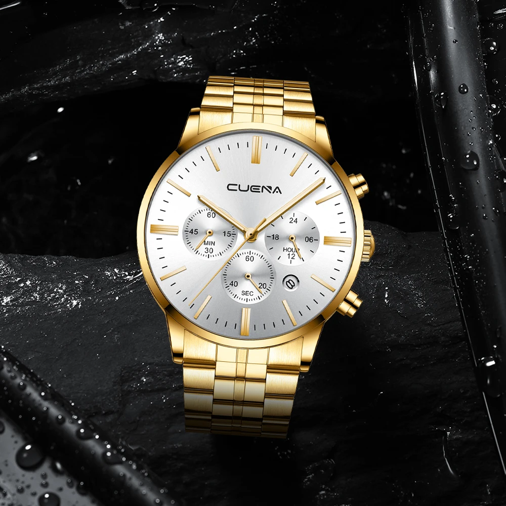 Часы CUENA мужские спортивные из нержавеющей стали брендовые водонепроницаемые