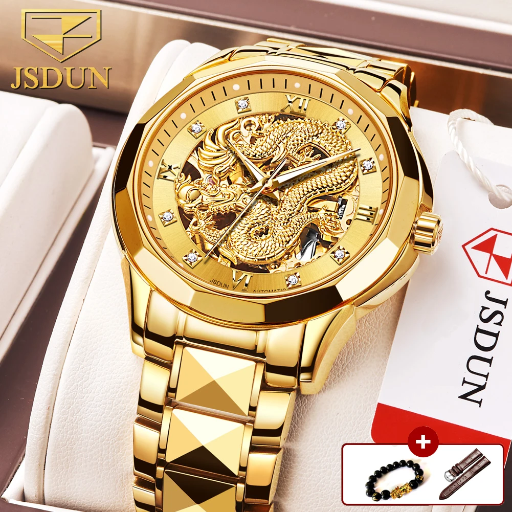 

JSDUN Brand Luxury Automatic Mechanical Watches for Men Gold Dragon Watch Waterproof Fashion Unique Gift relogio masculino