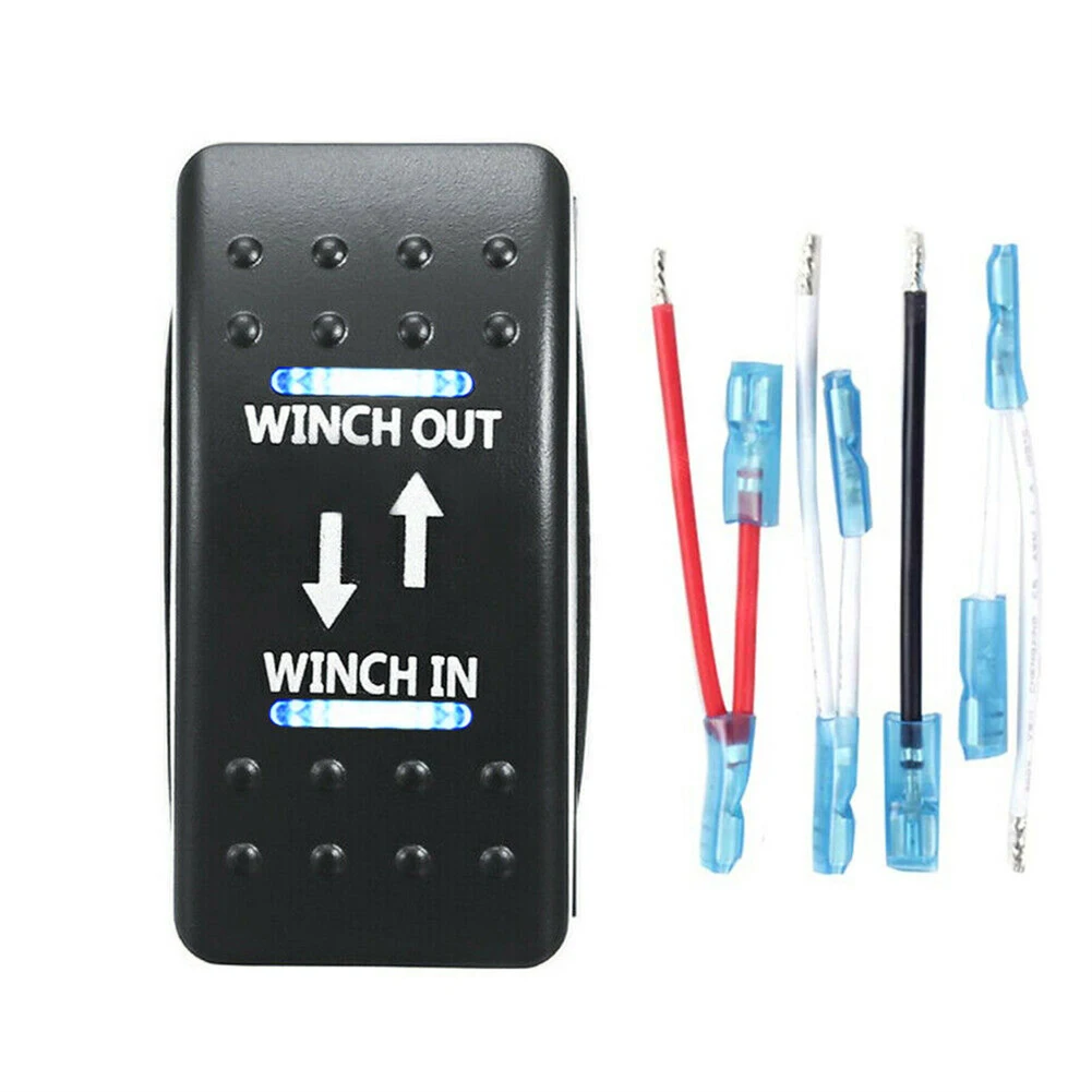 

Winch In/Out Rocker Switch 7-Pin Blue LED Rocker Toggle Switch Momentary 12V-24V ON OFF ON For Car RV SUV ATV UTV Bus