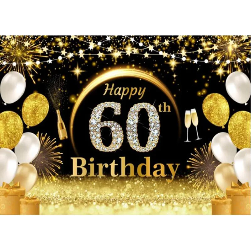 Golden Happy Birthday Background Champagne Sparkling Backdrop for Men Women Party Decorations Glitter Photo Props MC-02