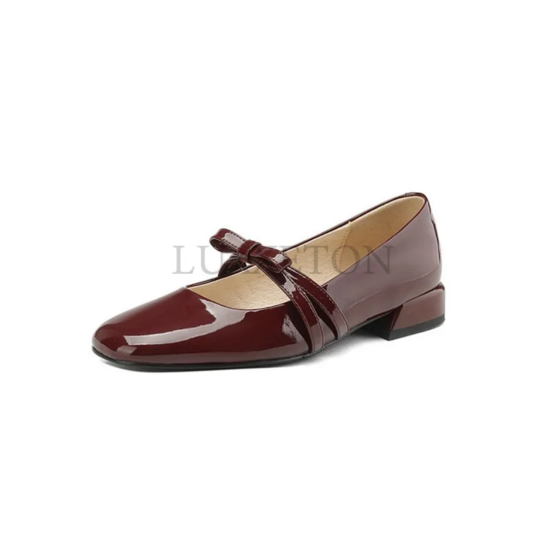 

Shoes for Women 2023 Mary Jane Red Ladies Summer Footwear Japanese Style Lolita Low Heel Elegant with Bow Gothic Square Toe Chic