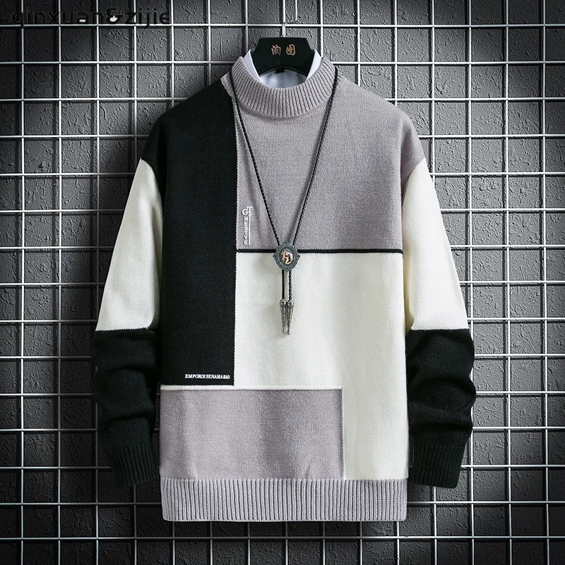 

Men's Sweater Pullover Men 2022 Spring Autumn Slim Fit Patchwork Knitted Sweaters Mens Brand Clothing Casual Pull Homme Hombre