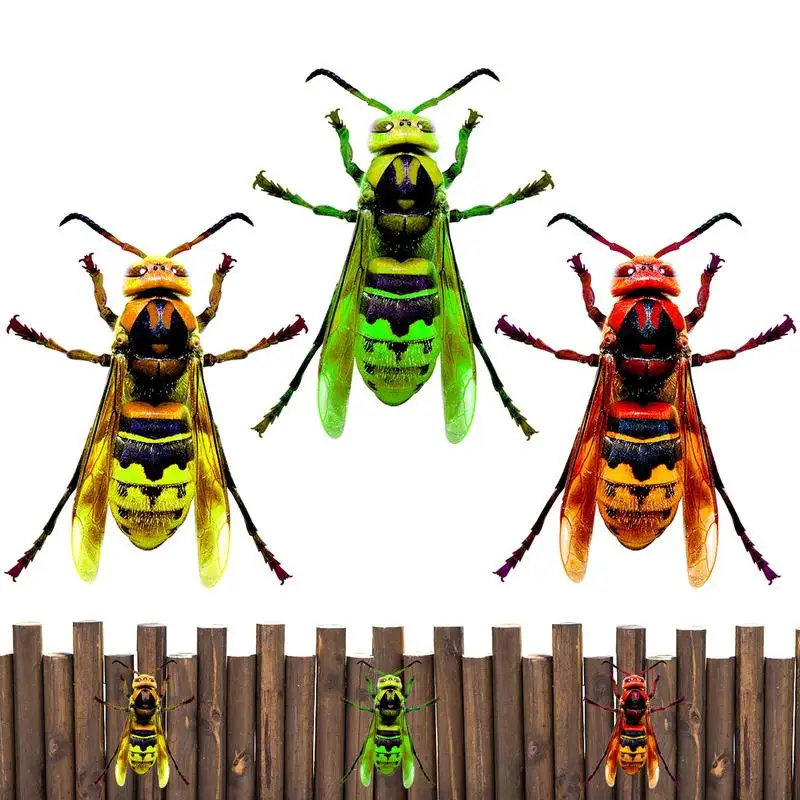 

Wasp Wall Decorations Metal Hand-made Bees Wall Art 3pcs Realistic Metal Art Craft For Outdoor Sculpture Iron Hangings Decor