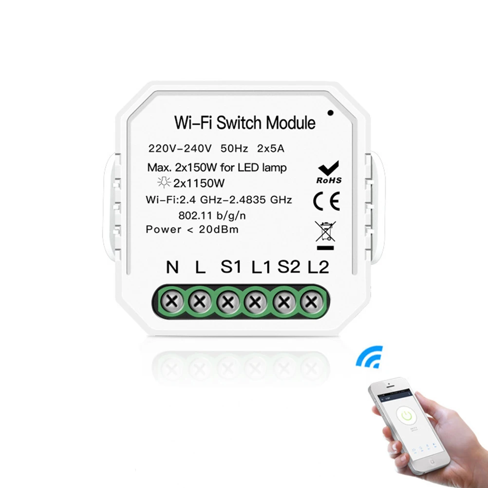 

Dual Control Wifi Smart Light Switch 220-240V Smart Home Wifi 2 Groups 2 Channels DIY Circuit Breaker Module Smart APP