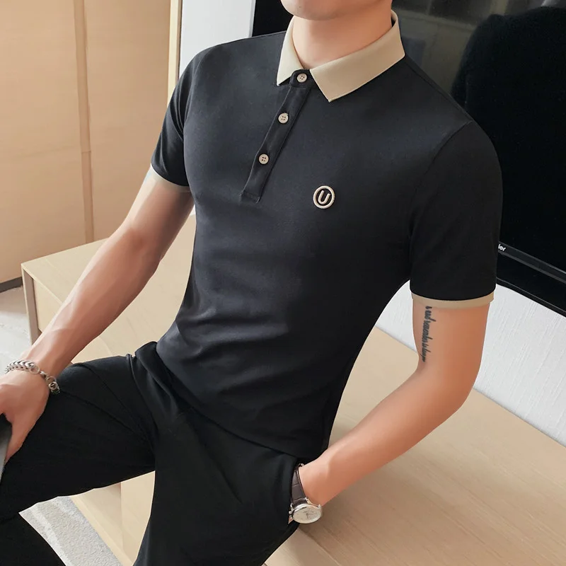 

Мужская летняя рубашка-поло с коротким рукавом и вышивкой