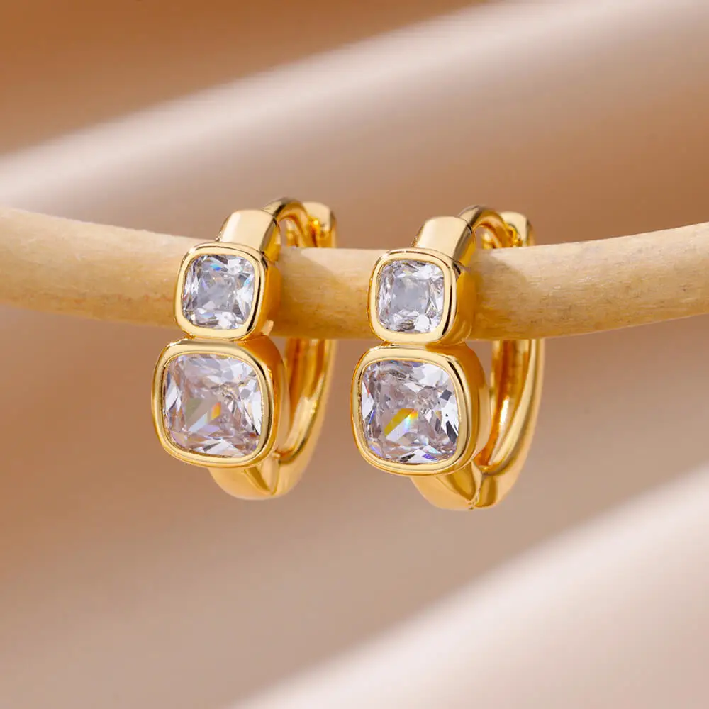 

Zircon Gold Color Hoop Earrings for Women 2023 Trending Stainless Steel Earrings Aesthetic Luxury Designer Jewelry aretes mujer