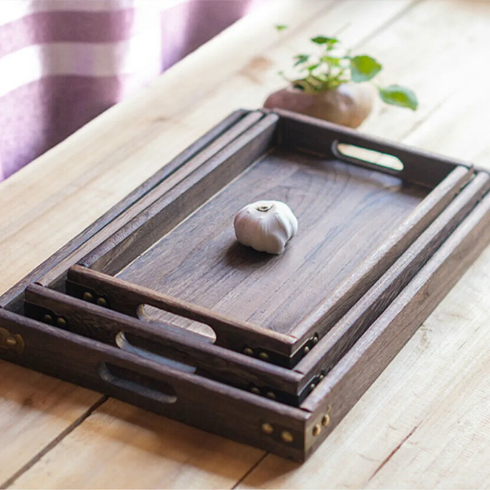 

1 Piece Retro Wooden Pallet Rectangular Storage Trays Hotel Dessert Dinner Tea Food Tableware Serving Tray Home Kitchen Tool