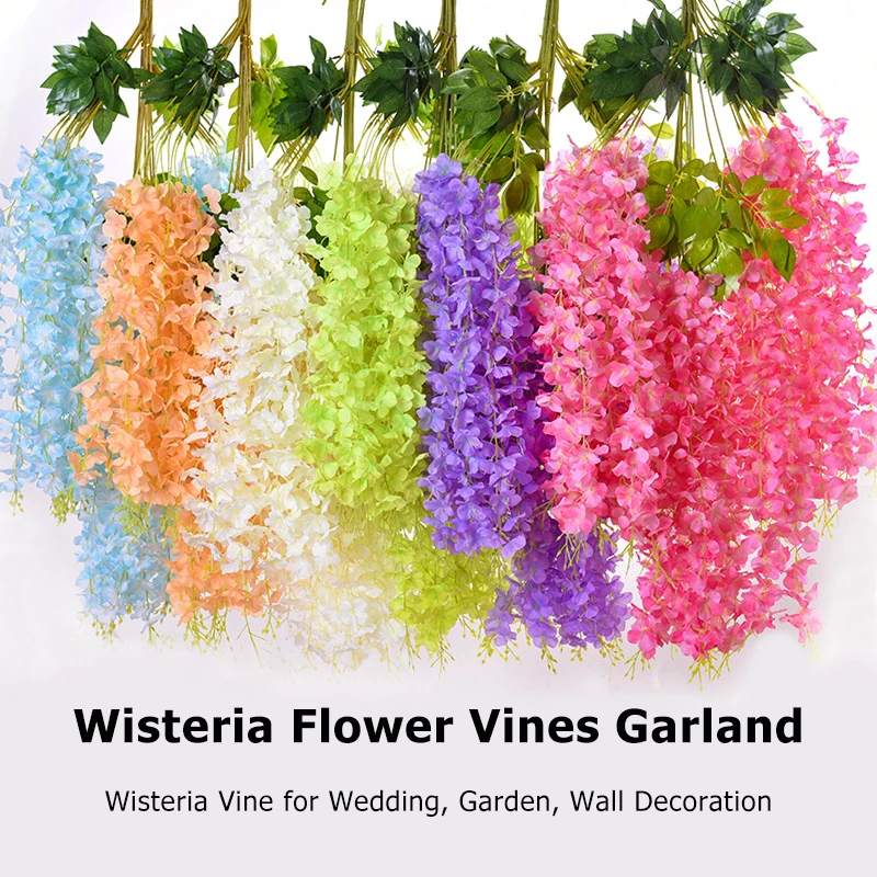 

Wisteria Artificial Flowers Vine Wreath Wedding Arch Decoration Leaf Rattan Trailing Silk Flower Ivy Wall Decor Plants