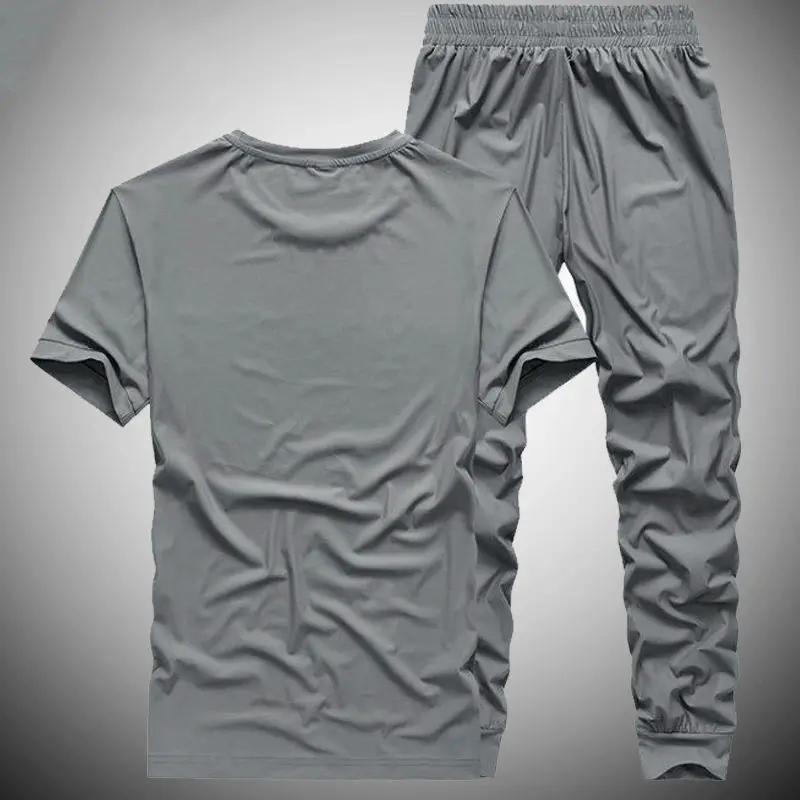 Men's Summer Sports Leisure Sports Suit Short-sleeved T-shirt Trousers Fashion Printing Handsome Two-piece Set