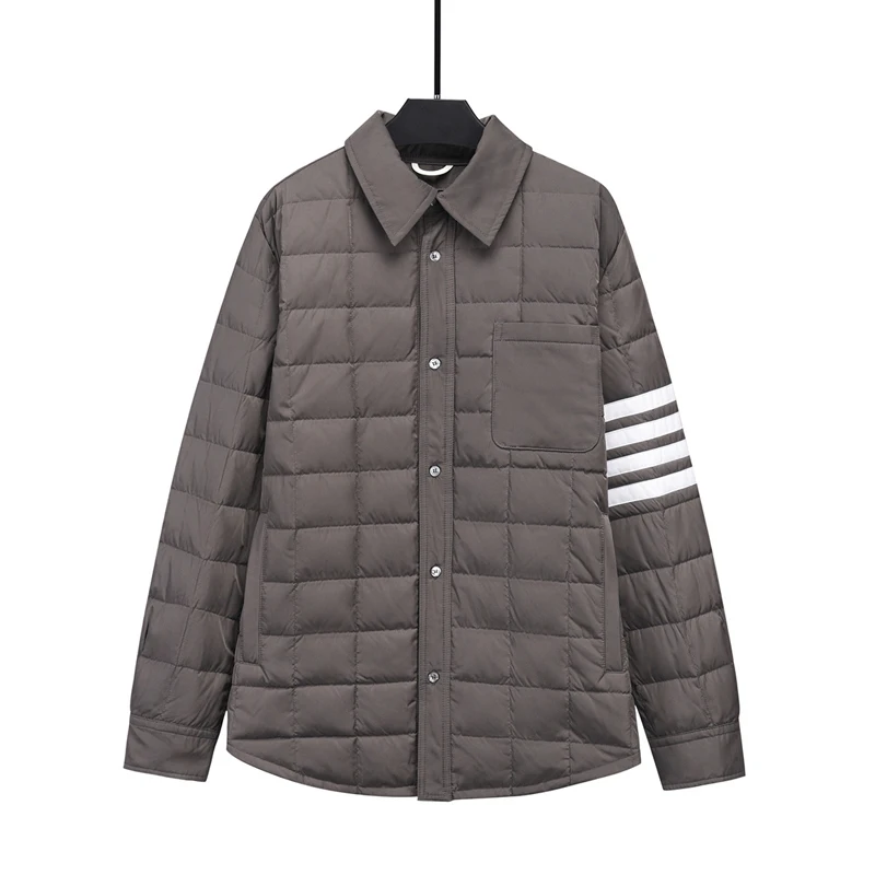 TB THOMMen's Jacket Winter Fashion Brand Down Jackets Down-Filled Matte Nylon White Stripes Polo Coats Casual Thick Jackets