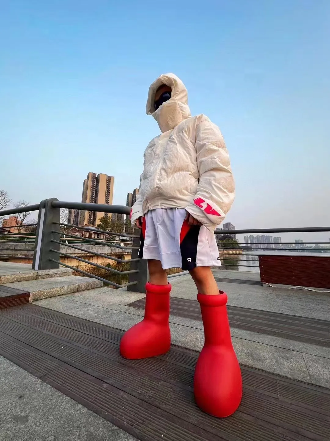 Black and red Astro rain boots EVA handmade men's and women's fashion cartoon space boots Children's adult knee boots