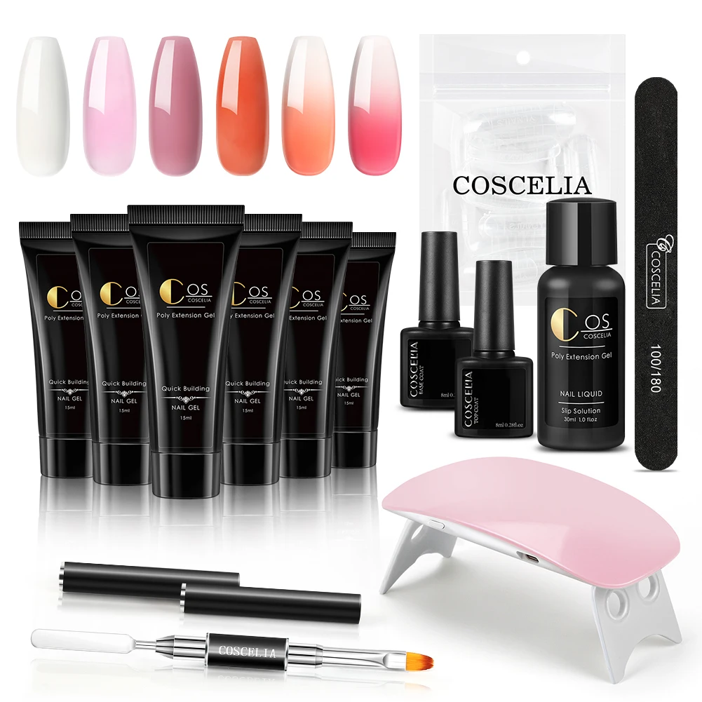

Poly Nail Gel Kit Extension Gel Varnish Semi Permanent Extension Nail LED UV Lamp Manicure Tools All For Nail Extension Set