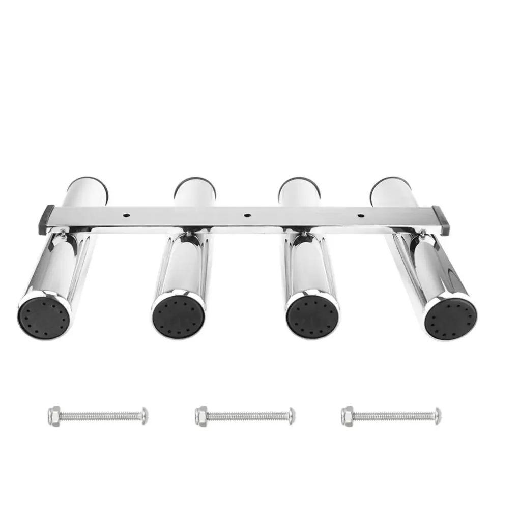 Stainless Steel 4 Tube Fishing Rod Holder Side-mounted Wall-mounted Glossy Pole Rack Canoe Bracket Supplies with Screws