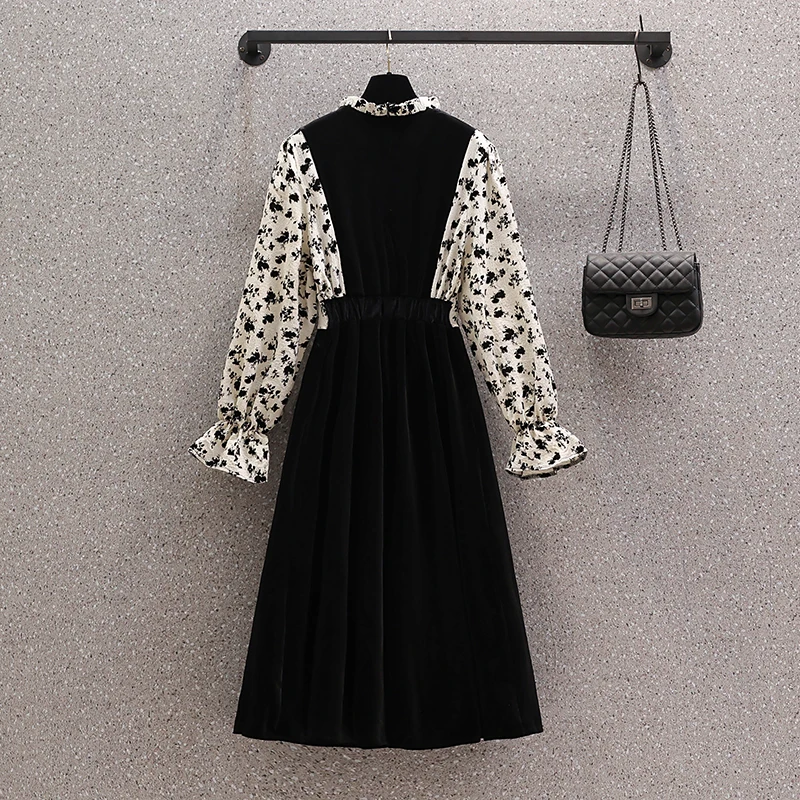 EHQAXIN новое женское платье 2024 осень-зима повседневное ретро-платье с цветочной