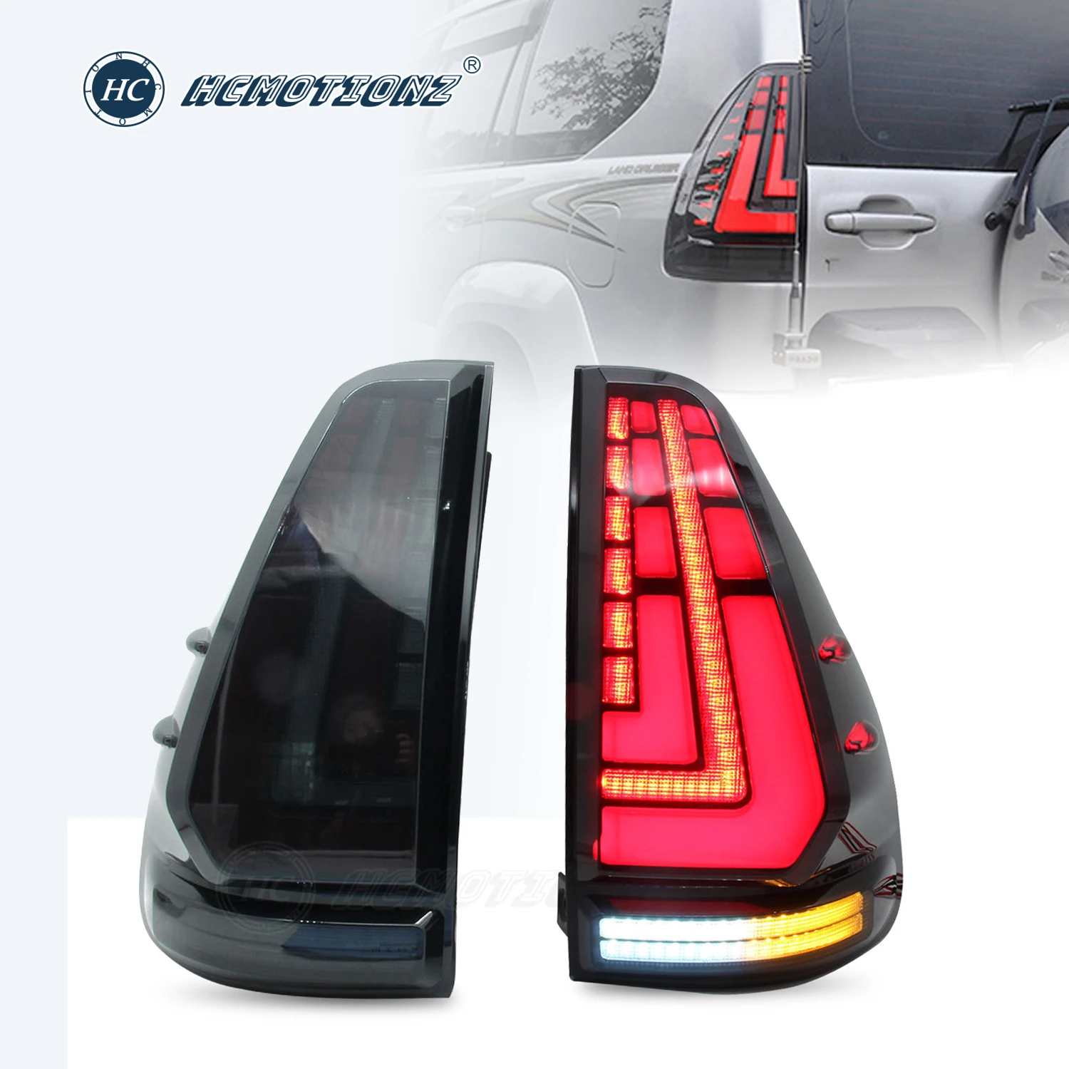 Фото HCMOTIONZ светодиодные задние фонари для Toyota Land Cruiser Prado 2003-2009 3th Gen автомобиль задние фонари сборки Lihting системы №1
