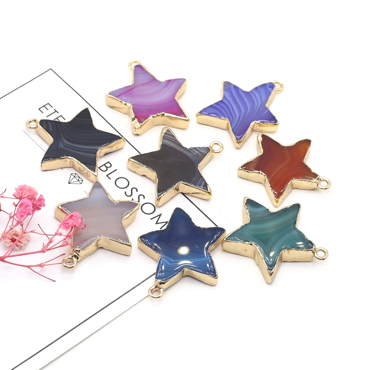 

3Pcs Natural Stone Pentagram Pendants DIY Necklaces Reiki 7 Chakra Charms for Women Jewelry Gift Size 32x34mm