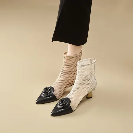 Ботильоны женские на шпильке пикантные сетчатые полусапожки заостренный носок