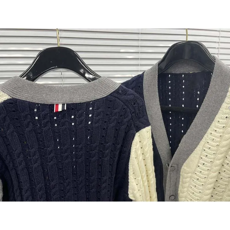 Women Knitted Sweater Fashion Patchwork Design Sleeve 4-Bar Striped Cardigans Winter Business England Style TB Men Cardigan enlarge