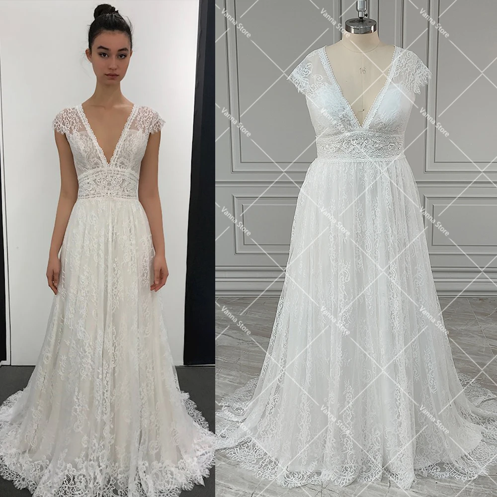 

Женское свадебное платье с коротким рукавом, V-образным вырезом и широким поясом