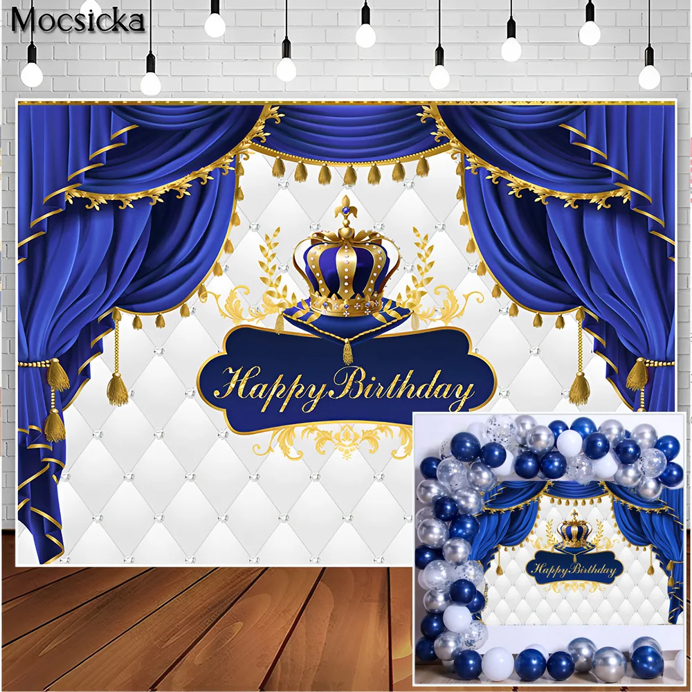 Royal Blue Prince Baby Shower Birthday Backdrop for Crown Cu