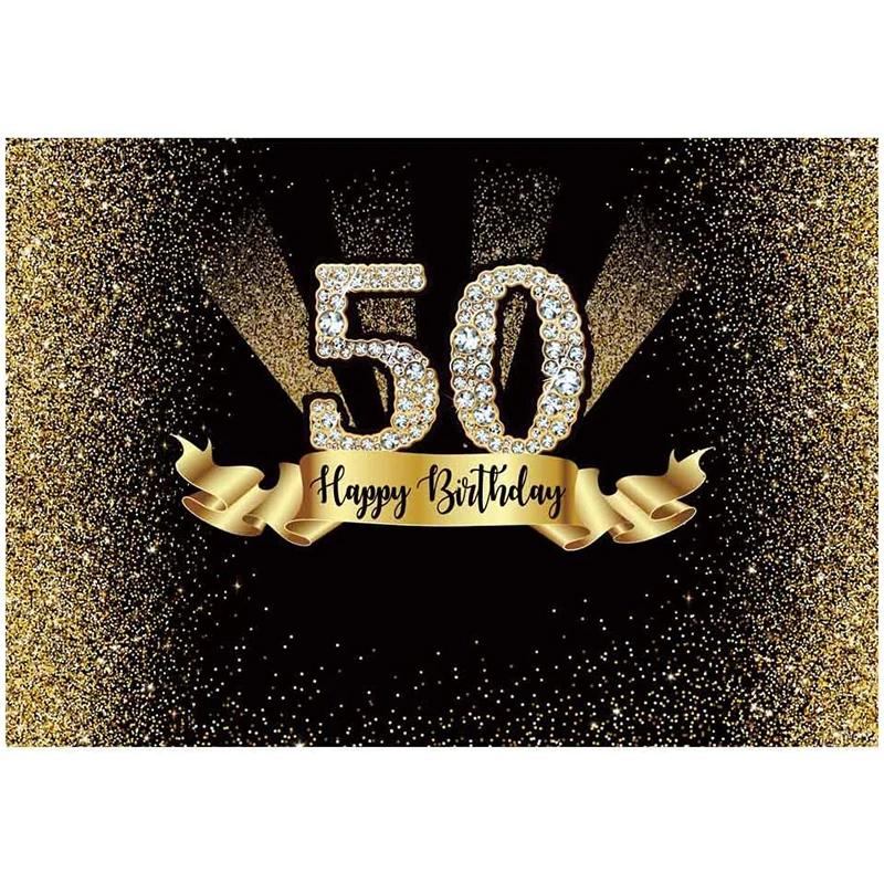 

Happy Birthday Backdrops Party Banner Gold for Men Woman 21th 30th 40th 50th 60th Photography Diamond Sequin Ray Shape Fifty