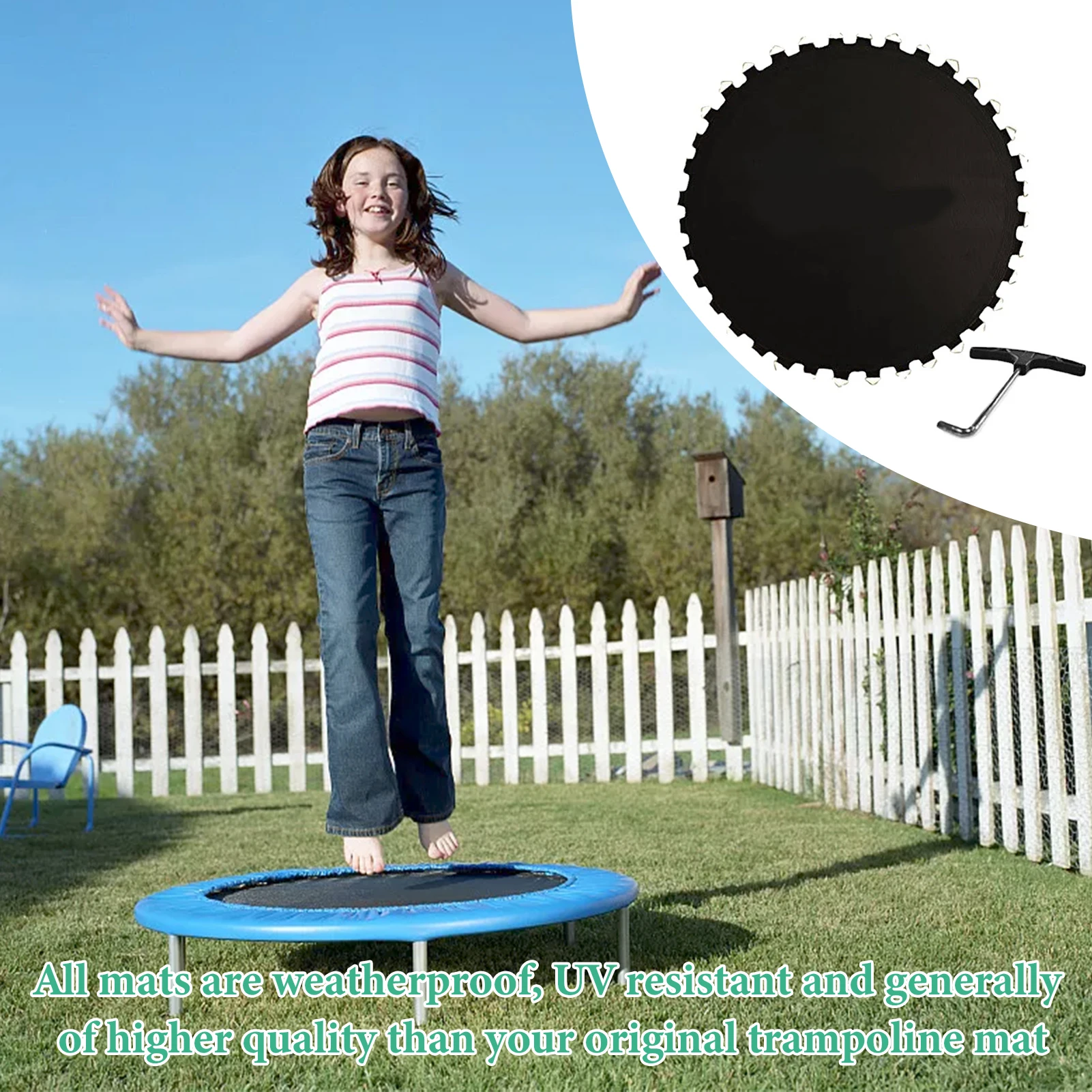 

1Pc Black Trampoline Mat Replacement Jumping Mat Trampoline Round Mat With Hooks Trampoline Accessories 8/10ft