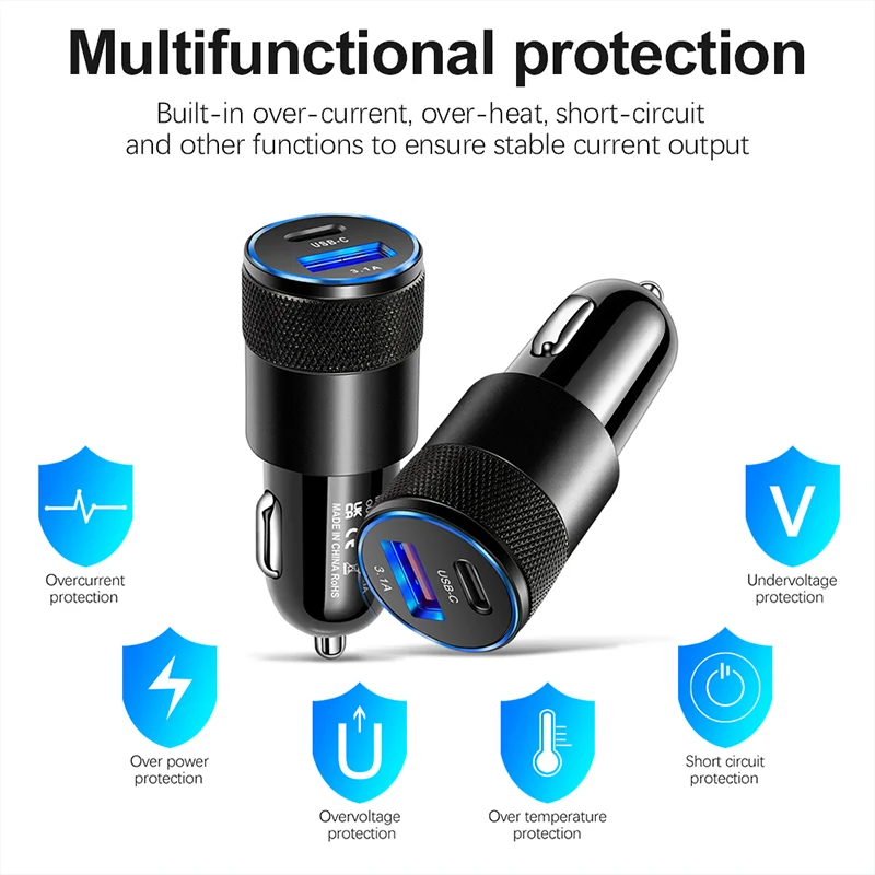 Фото Автомобильное зарядное устройство PD USB Type-C, 60 Вт, для всех смартфонов iPhone, Samsung, Huawei, Xiaomi, Redmi, роскошное автомобильное зарядное устройство №5