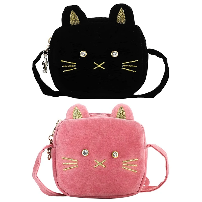 

2 Pieces Little Girls Crossbody Purses Toddler Mini Cute Princess Handbags Shoulder Messenger Bag, Cat Style