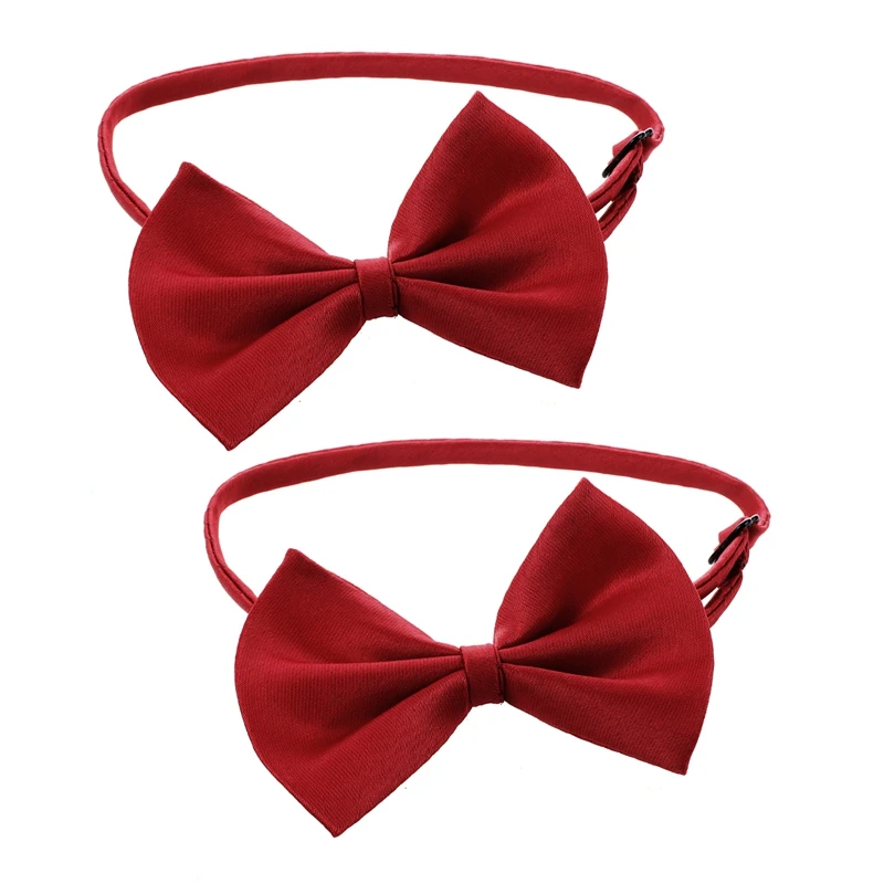

2X Cat Adjustable Collar Pet Bow Tie Pet Dog Necktie Bow Tie Puppy Accessory Cute Wine Red