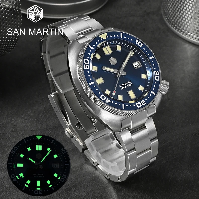

San Martin Top Luxury Men Watch 44mm Turtle Sports Diving NH35 Sapphire Automatic Mechanical Wristwatch 20Bar Luminous Relojes