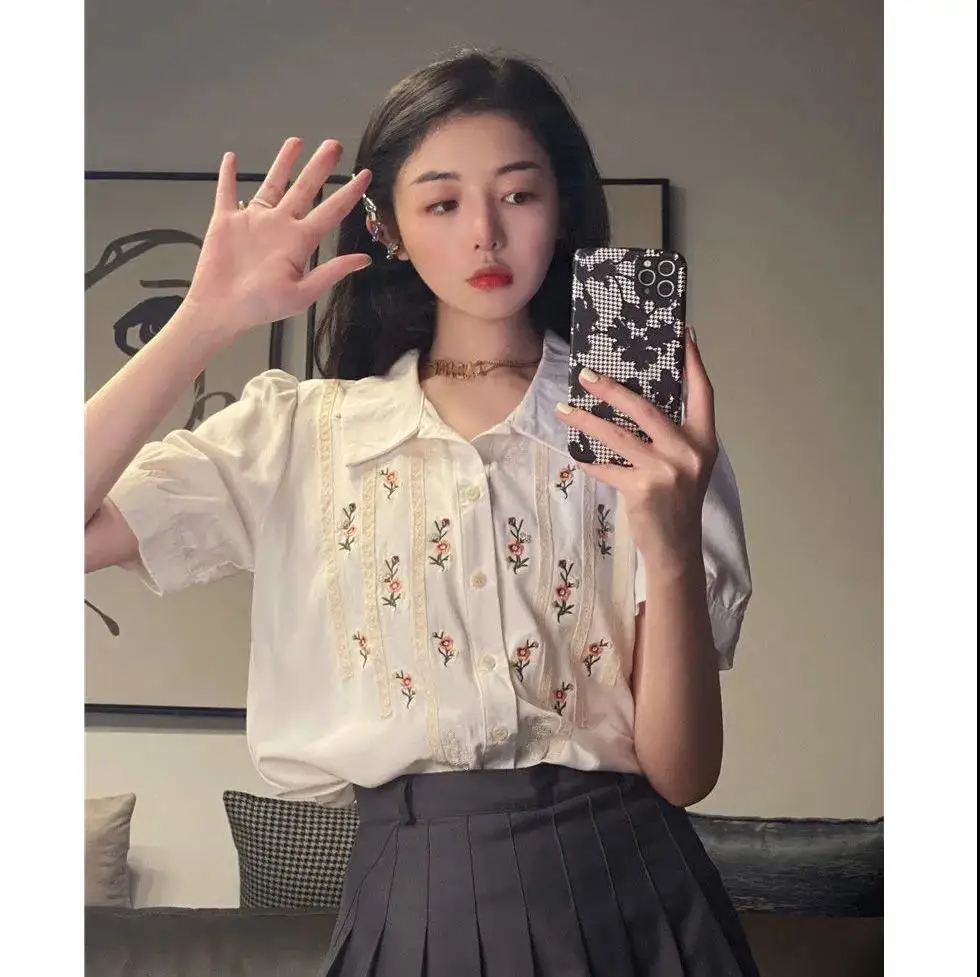 

Asian flower cute girls floral Casual blusas mujer de moda 2022 vetement femme blouses femme top mujer blouse 2022 new arrival