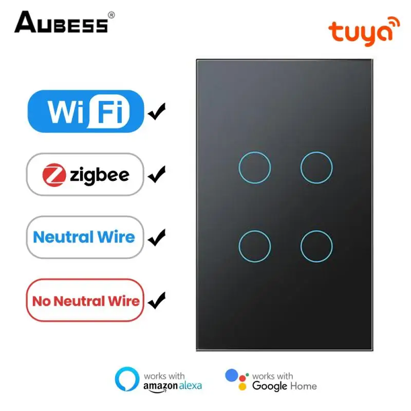 

Wifi Wall Touch Switch US Neutral Wire/No Neutral Wire Required Smart Light Switch Tuya Smart Home Support Alexa Google Home
