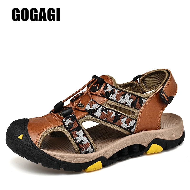 

Summer Men's Sandals Camouflage Fashion Men Sandals Comfortable Leather Beach Male Sandals Outdoor Man Casual Shoes 38-45