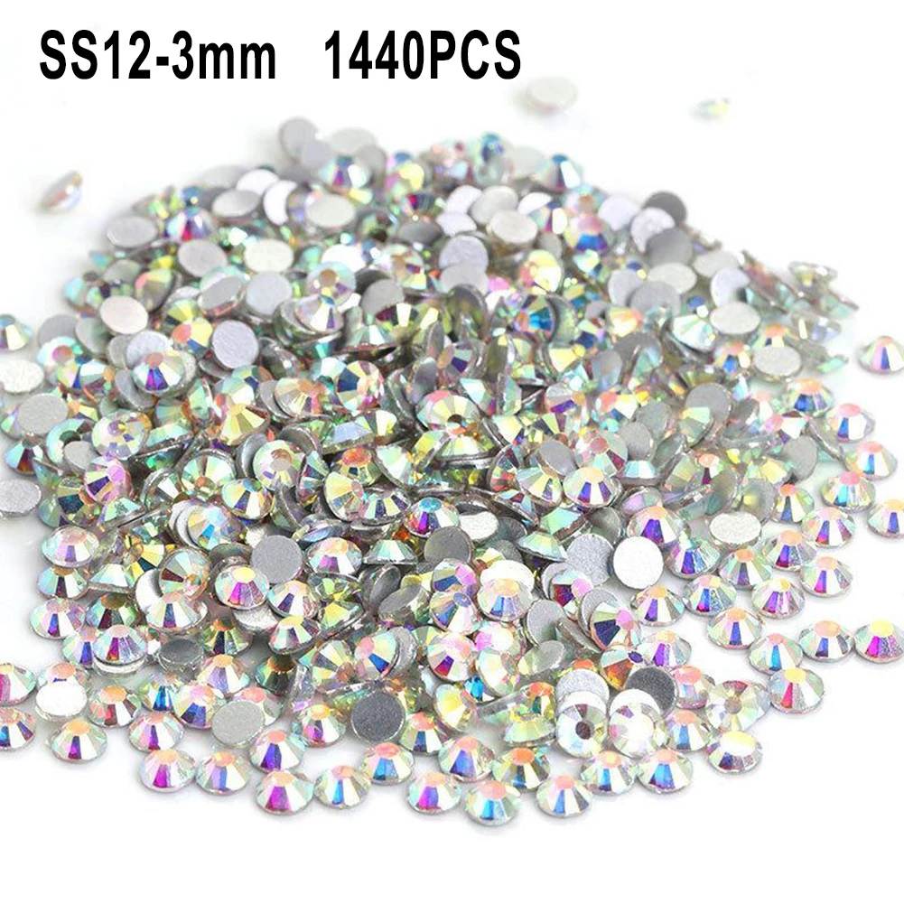 

1440pc Crystal Rhinestones Flat Back Loose Diamante Sparkly Glass Gem Round Pointed Diamante Strass 3D Nail Art Decoration Craft