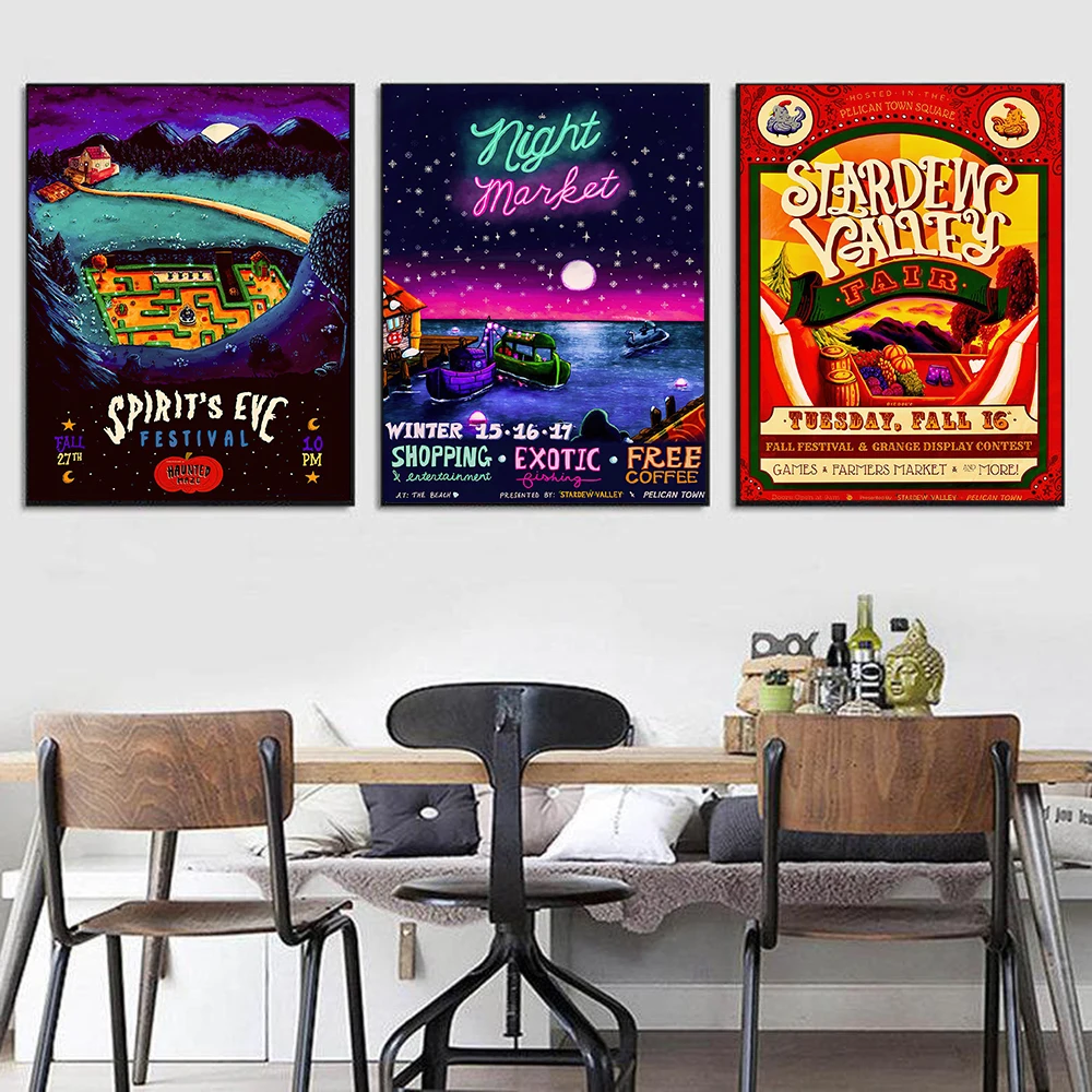 

Stardew Valley Event Poster Nordic Flower Dance Night Market Canvas Painting Vintage Abstract Wall Art Picture Home Decoration