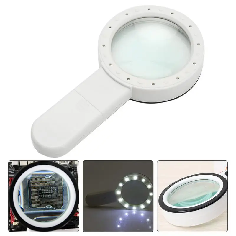 

Portable 10X Illuminated Magnifier Handheld 12 LED Lighted Jewelry Magnifying Glass For Seniors Reading Jewelry Watch Repair