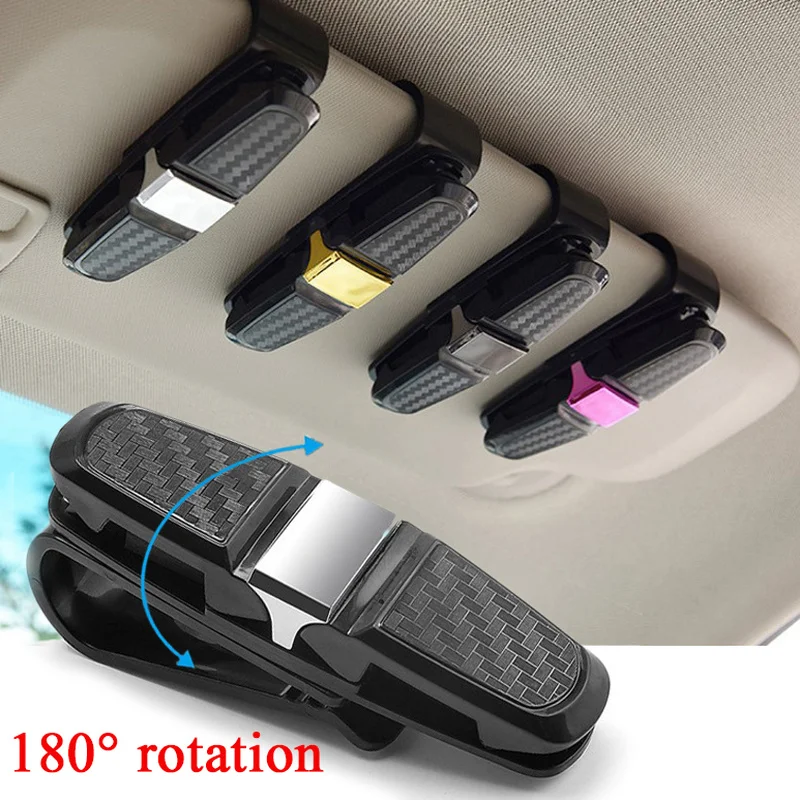 

Sun Visor Sunglasses Clip 180° Rotatable Car Card Ticket Holder Fastener Carbon Fiber Look Glasses Clips Auto Interior Organizer