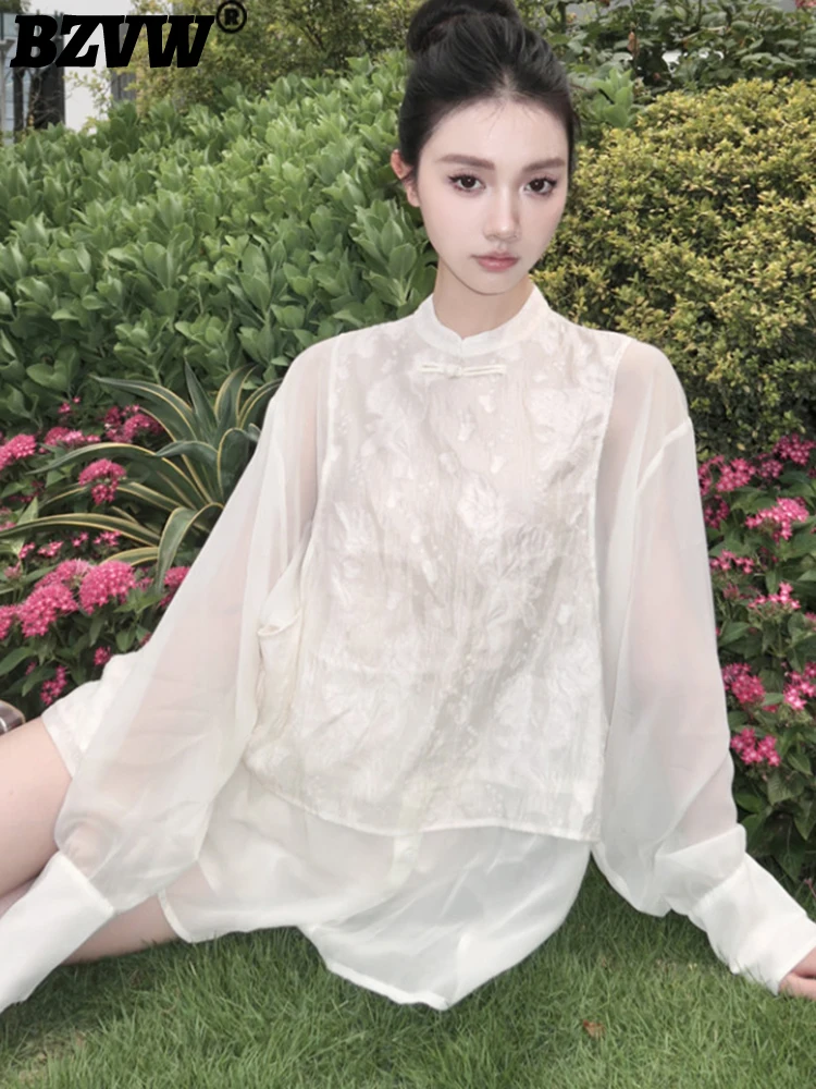 

BZVW Loose Jacquard Weave Shirts And Blouses Set Women's Clothing 2023 Summer Temperament Elegant Fashion Shirt Sets Female