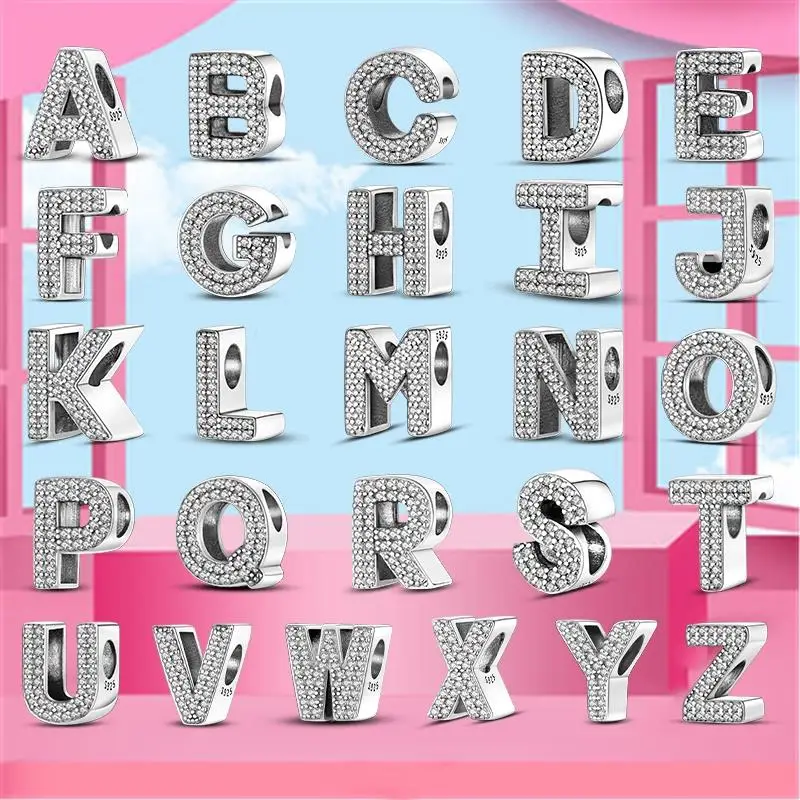 

2022 New Letter A-Z 925 Sterling Silver 26 English Letters Charm Bead Fit Original Pandora Bracelet DIY Silver Jewelry Making