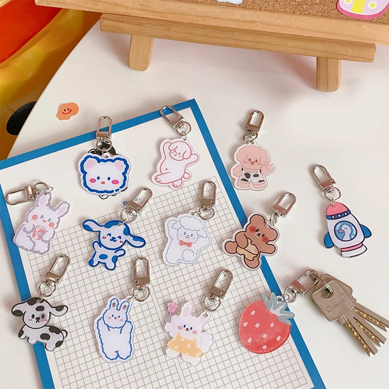 

Korean Ins Cute Cartoon Bear Animals Key Buckle Student Schoolbag Girl Fashion Bag Creative Decorative Pendant Key Chain