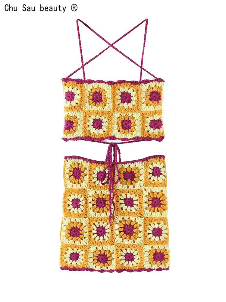 

Женский винтажный ажурный укороченный топ, трикотажный шикарный бандажный топ с открытой спиной, повседневный вязаный крючком пуловер, лет...