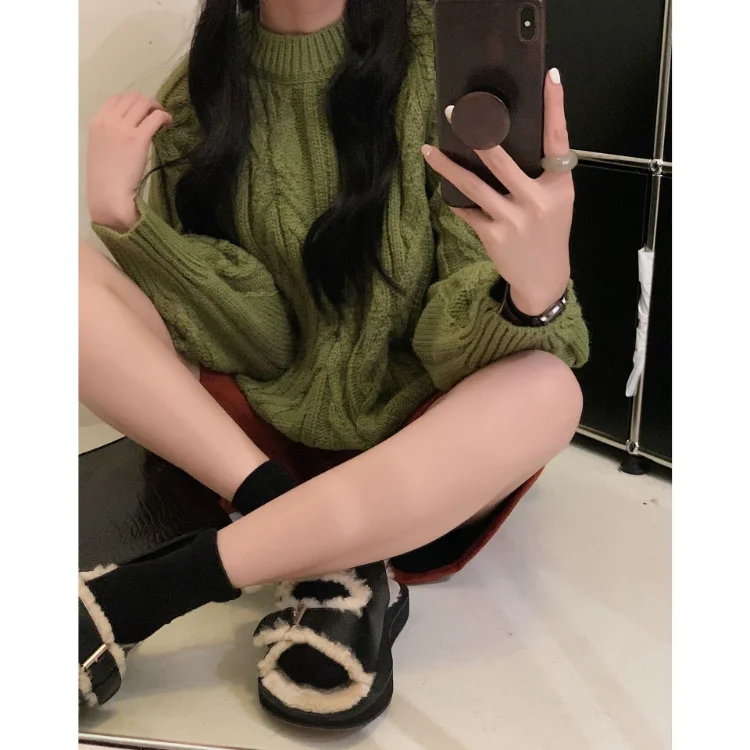 

Korobov Solid Color Lazy Style Sweater Twist Vintage Knitwears Oversized Pullovers New In Korean Fashion Pull Femme Hiver 2022