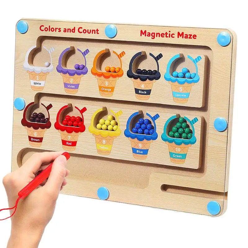 

Магнитный лабиринт с цветами и цифрами, прочные деревянные игрушки Монтессори, магнитные доски для раннего развития, математические игры, обучение сочетанию цветов