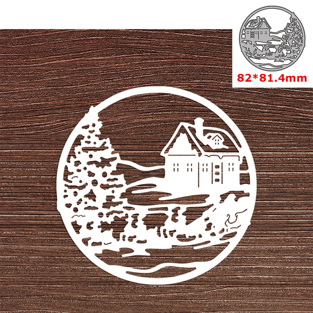 

Cabin Trees Sledding Scene Metal Cutting Dies DIY Scrapbooking Crafting Knife Mould Blade Punch Decor Paper Cards 2022 New Dies