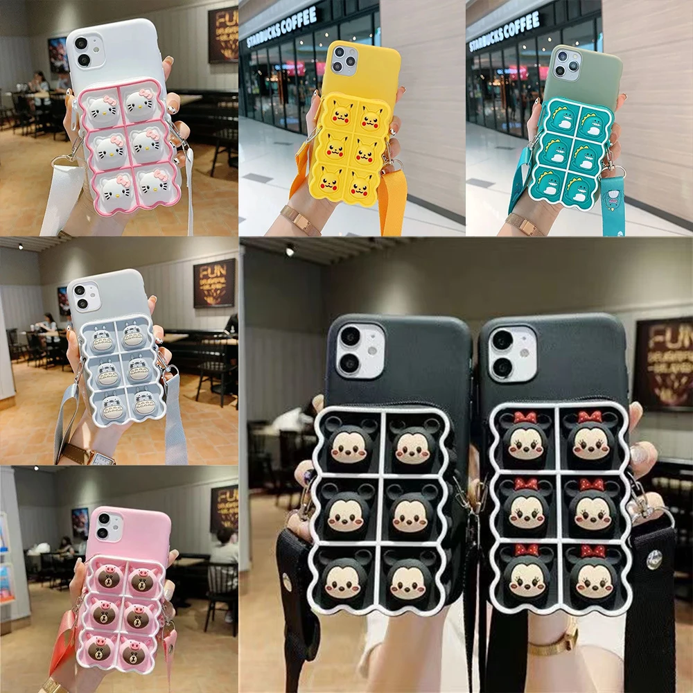 

3D Disney Mickey Minnie Sanrio Hello Kitty Pokemon Wallet Phone Case For Iphone 11 12 13 Pro Max Mini X Xs Xr 7 8 Plus SE Cover