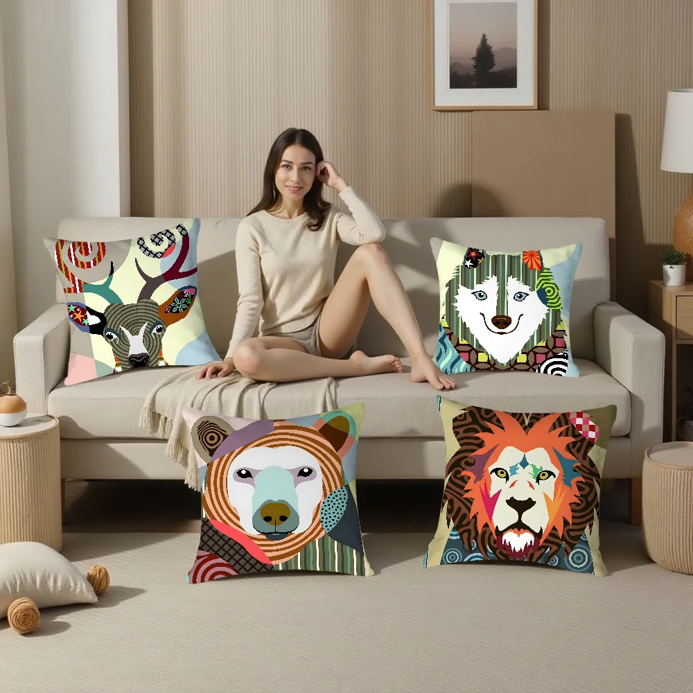 L-Lanre AdefioyeS Style Animal Pillow Case Plush Fabric Soft Pillowcase Double Sided Print Cushion Cover Household Gifts