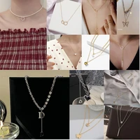 new sweater chain love heart butterfly pearl pendant punk alphabet necklace retro women accessories