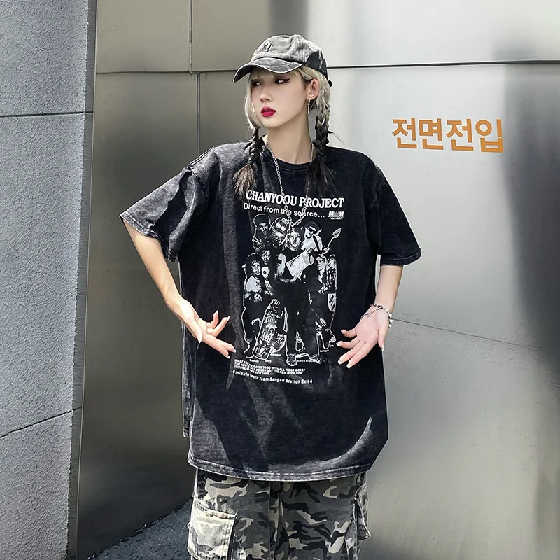 

Street Retro Man Women T-shirt Creative Portrait Short Sleeved T-shirt Women's Summer New Vibe WindNet Red Super Hot Top