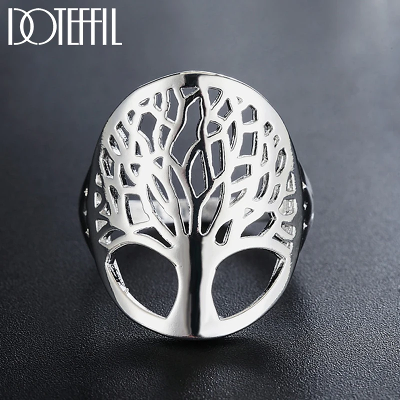 

DOTEFFIL 925 Sterling Silver Trees Round Ring For Women Man Fashion Wedding Engagement Party Gift Charm Jewelry