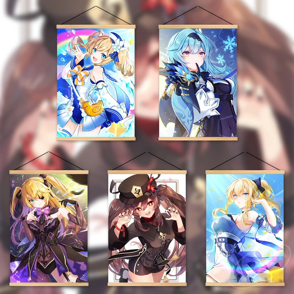 

Wall Art Genshin Impact Poster Modular Kuki Shinobu Wooden Hanging Morax Canvas Game Home Decor Yelan Pictures Printed Painting